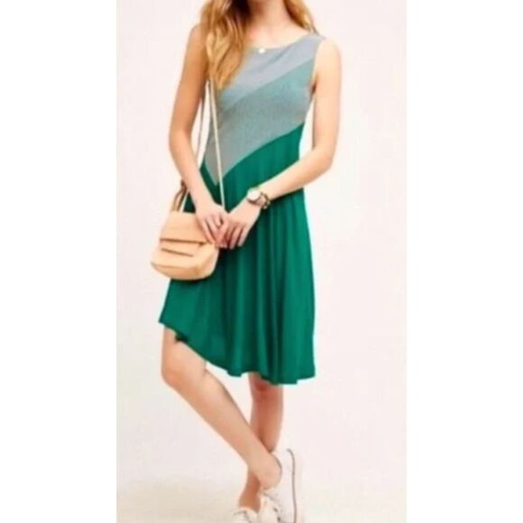 ~ Sm Anthropologie Maeve Dress Asymmetrical Cameron Green Striped Tank Boho - Picture 15 of 16